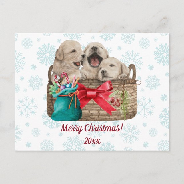 God jul Cute Golden Retriever-valpar Helg Vykort (Framsida)