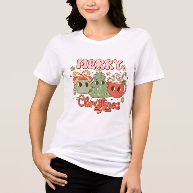 God jul Cute Gräs Träd, nutid och kakao T Shirt (Framsida)