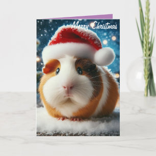 God jul Cute Guinea Gris med Santa Hat Kort