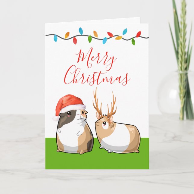 God jul Cute Guinea Grisar Santa Reindeer Helgkort (Framsida)