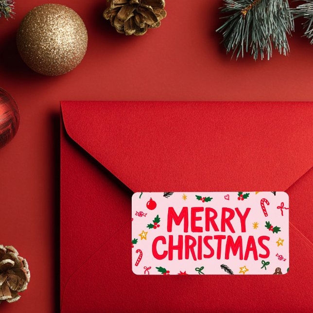 God jul Cute Hand Drawn ANPASSNINGSBAR Doodle Adressetikett (Merry Christmas Cute Hand-Drawn Doodle CUSTOM Holiday Stickers
)