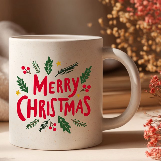 GOD JUL Cute Hand Drawn Helgdagars Foliage Kaffemugg (MERRY CHRISTMAS Cute Hand-Drawn Holidays Foliage Coffee Mug
)