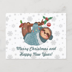 God jul Cute Hanging Sloth och Snöflingor Helg Vykort