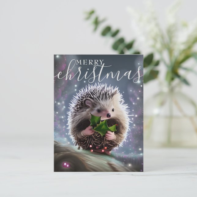 God jul Cute Hedgehog Helg Vykort (Stående Fram)