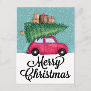 GOD JUL Cute Helgdag Car Helg Vykort
