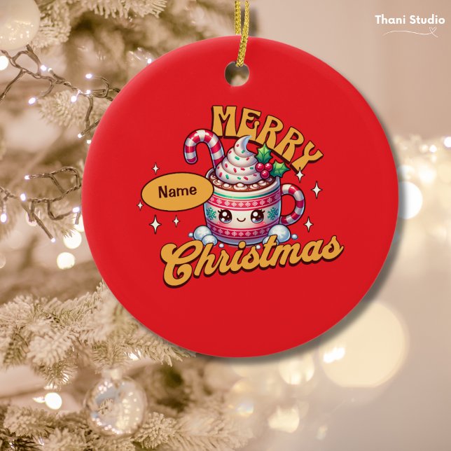 God jul Cute Hett Chocolate Mugg Family Julgransprydnad Keramik (Skapare uppladdad)