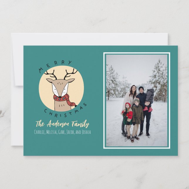 God jul Cute Hjort Family Photo Julkort (Framsida)