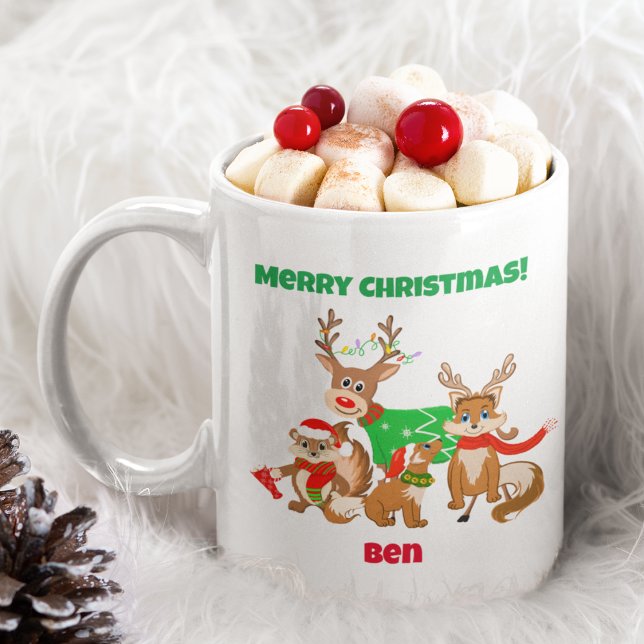 God jul! Cute Hjort, Foxes & Chipmunk Kaffemugg (Skapare uppladdad)