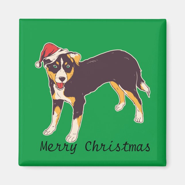 God jul | Cute Hund i Santa Hat Magnet (Framsidan)