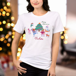 God jul Cute Hund Ice Skating Namn Kvinnors T Shirt