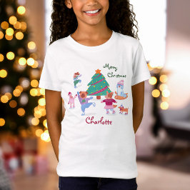 God jul Cute Hund Ice Skating Namn T-Shirt