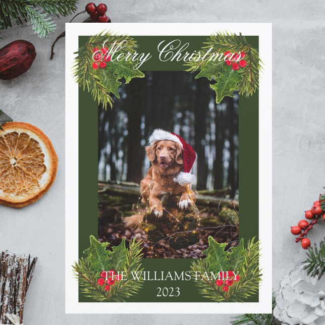 God jul Cute Hund Pet Photo Watercolor Julkort (Skapare uppladdad)