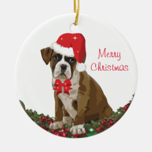 God jul Cute Hund Santa Hat Festive Julgransprydnad Keramik