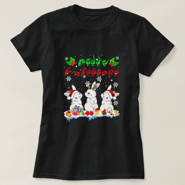 God jul Cute Julafton Bunny ASL-teckenspråk T Shirt (Design framsida)