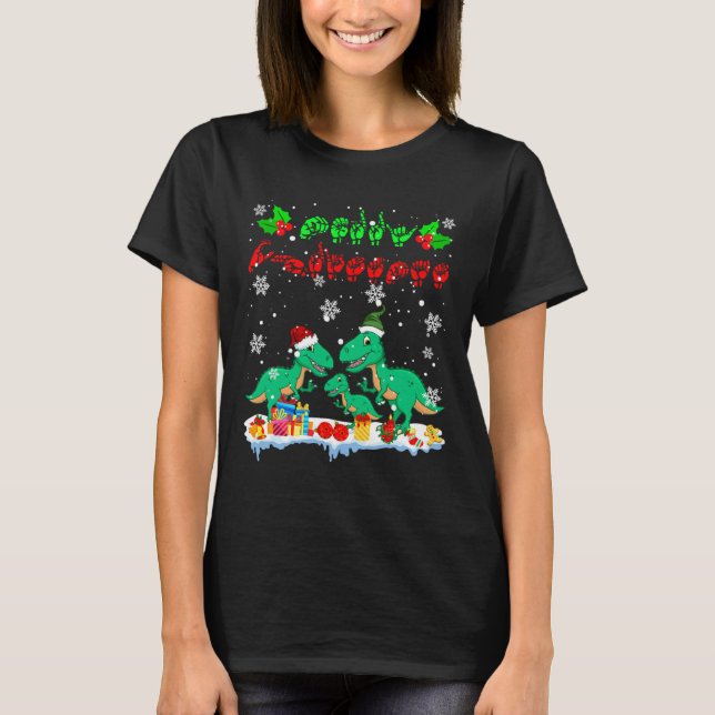 God jul Cute Julafton T-rex Asl Sign Language T Shirt (Framsida)