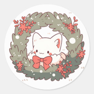 God jul Cute Kattunge Runt Klistermärke