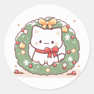 God jul Cute Kattunge Runt Klistermärke