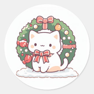 God jul Cute Kattunge Runt Klistermärke