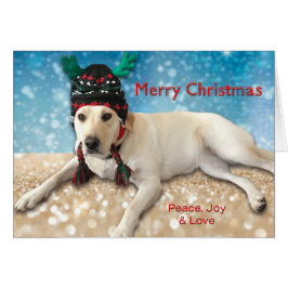 God jul Cute Lab Hund Lab med Antlers Hälsningskort