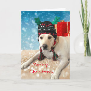 God jul Cute Labrador Hund med Antler Hat Helgkort