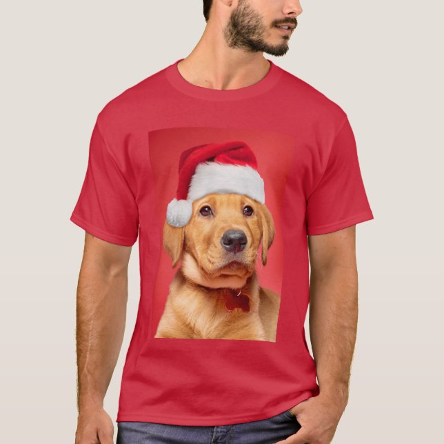 god jul Cute Labrador Puppy i Santa Hat T Shirt (Framsida)