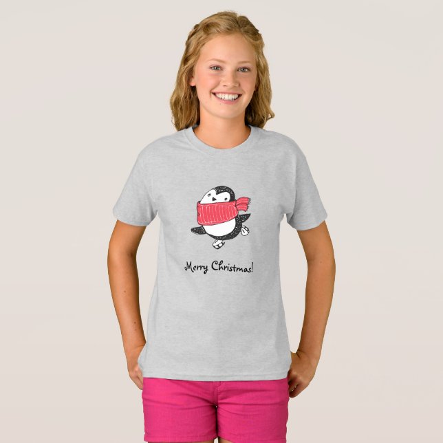 God jul Cute Lycklig Penguin Ice Skating T Shirt (Hel framsida)