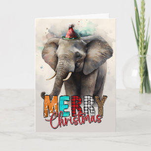God jul Cute Lycklig Santa Elephant Kort