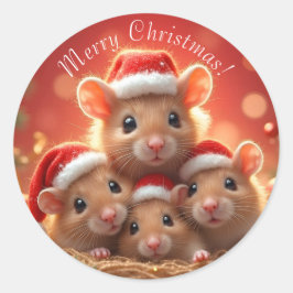 God jul - Cute Mice i Santa Hats Runt Klistermärke