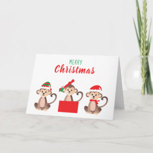 God jul Cute Monkey Julhattar Kort