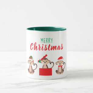God jul Cute Monkey Julhattar Mugg