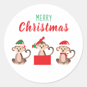 God jul Cute Monkey Julhattar Runt Klistermärke
