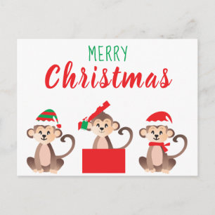 God jul Cute Monkey Julhattar Vykort