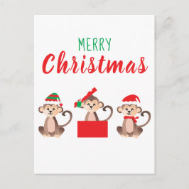 God jul Cute Monkey Julhattar Vykort