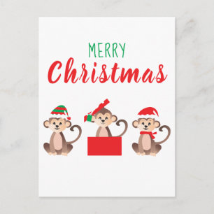 God jul Cute Monkey Julhattar Vykort