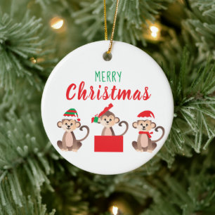 God jul Cute Monkeys julhatt Julgransprydnad Keramik