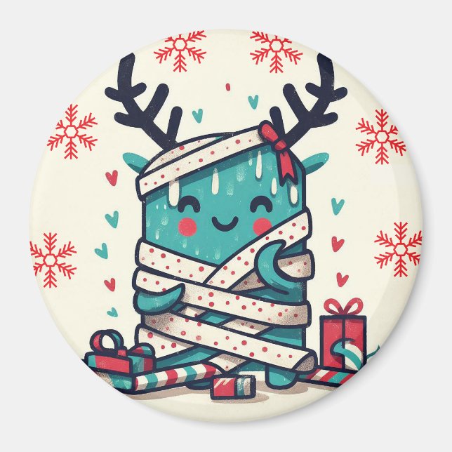 God jul Cute-monstergåva inslagen Magnet (Framsidan)