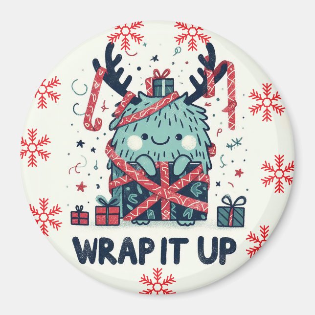 God jul Cute-monstergåva inslagen Magnet (Framsidan)