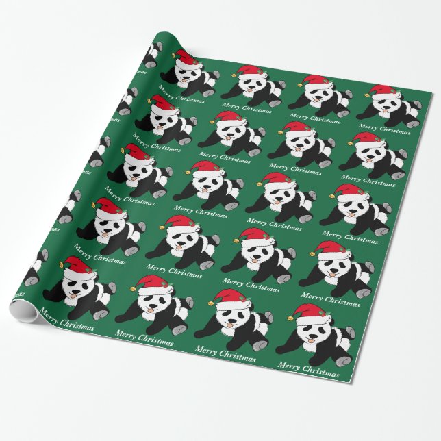 God jul Cute Panda Bear Anpassningsbar Presentpapper (Utrullad)