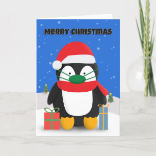 God jul Cute Penguin i pandemisk Ansikte-mask Helgkort