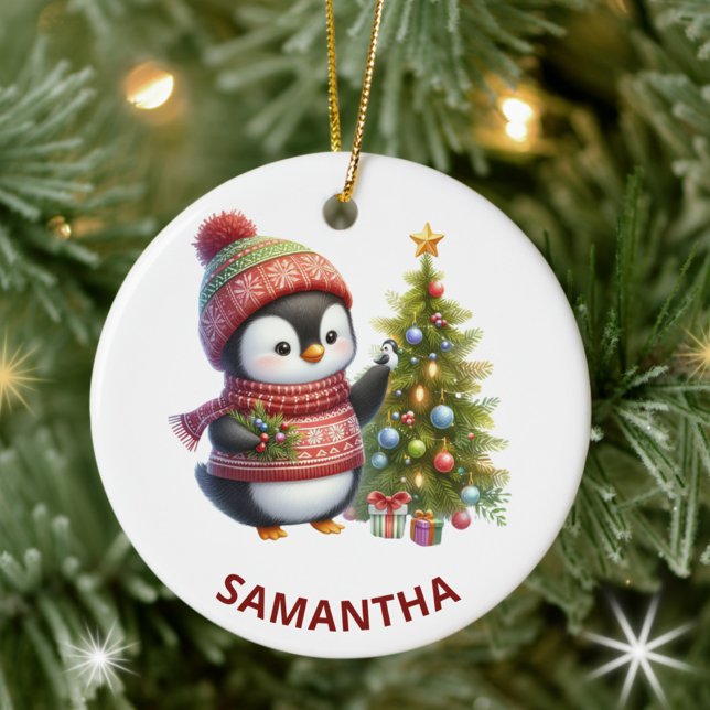 God jul Cute Penguin med Julgran Julgransprydnad Keramik (Skapare uppladdad)