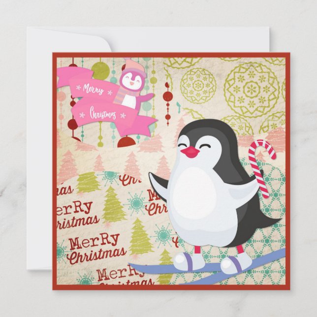 God jul Cute Penguin-platta kort (Framsida)