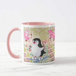 God jul Cute Penguin Rosa Mugg