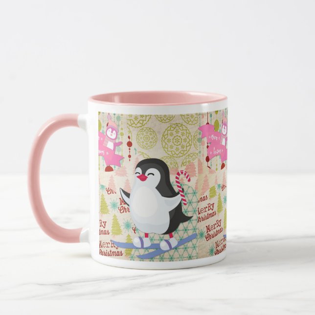 God jul Cute Penguin Rosa Mugg (Vänster)