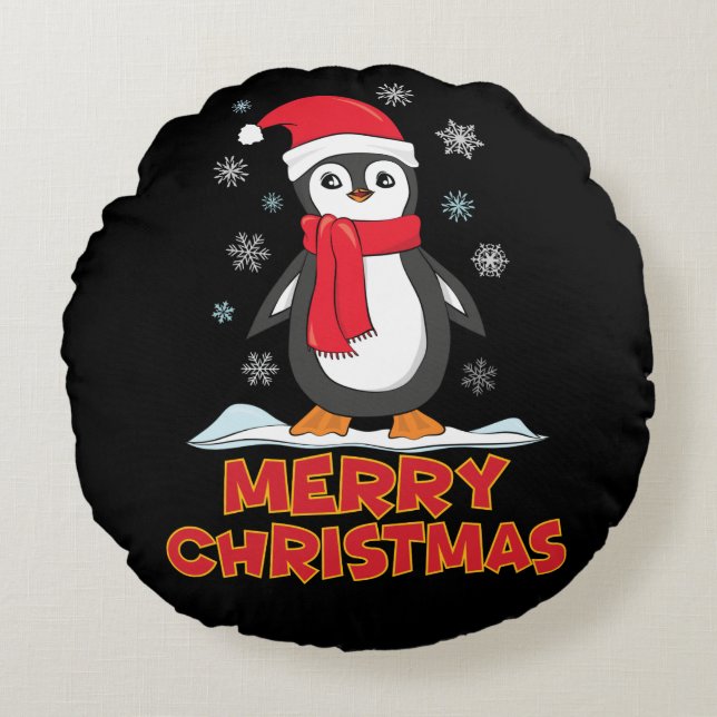 God jul Cute Penguin Rund Kudde (Framsidan)