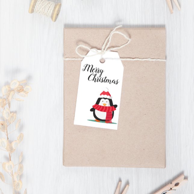 God jul Cute Penguin Santa Hat jul Presentetikett (Skapare uppladdad)