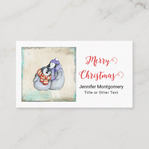 God jul Cute Penguins in Winter Scarves Visitkort