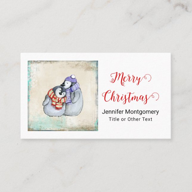 God jul Cute Penguins in Winter Scarves Visitkort (Framsida)