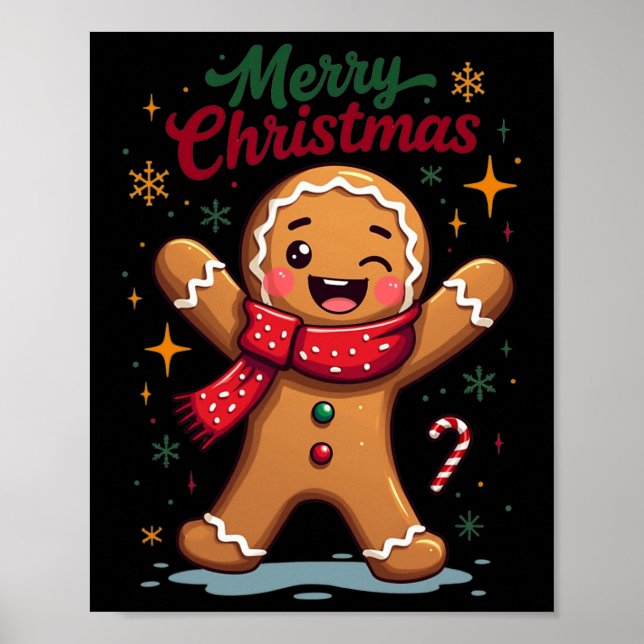God jul Cute Pepparkaksgubbe Helgdag Festi Poster (Framsidan)