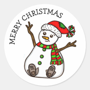 God jul Cute Plump Snögubbe Runt Klistermärke