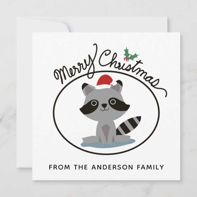 god jul Cute Raccoon Personlig Namn Julkort (Framsida)
